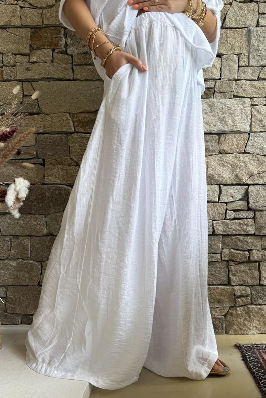 Cyril Crinkelle Wide Leg Pant White